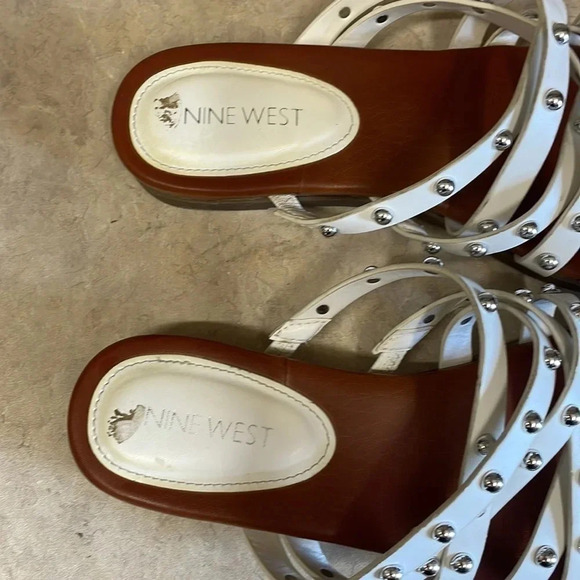 Nine West White Studded Criss Cross FlatMule Sandals - Picture 2 of 9
